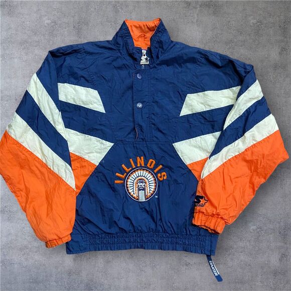 Starter Vintage 90s 1/4 Zip NCAA Illinois Illini Blue Orange Windbreaker Medium - Picture 1 of 10